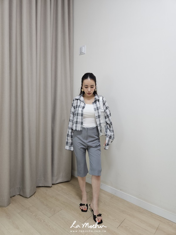 腰頭剪裁西裝卡布里褲